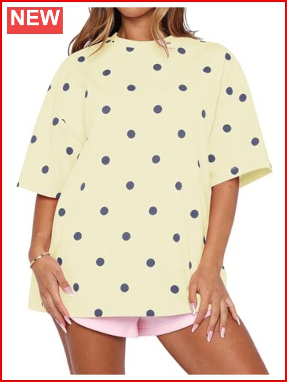 Women's Oversized Polka Dot T-Shirt Short Sleeve Crewneck Cotton Blend Summer